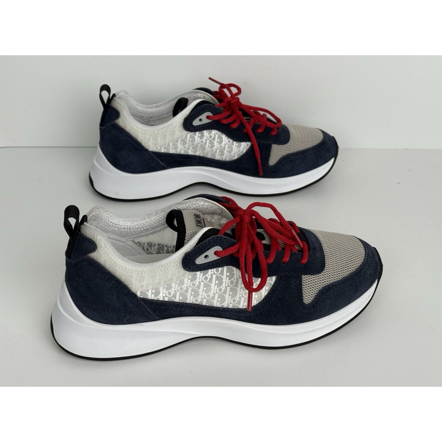 Dior Men’s White and Blue Sneakers with Red Laces, Size 42
