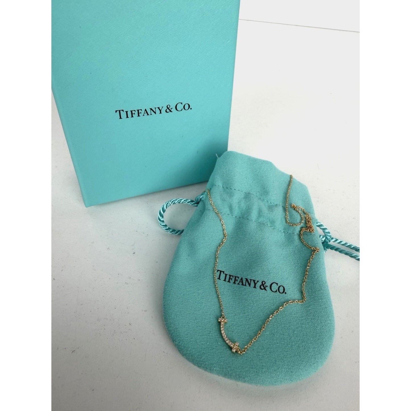 Tiffany & Co T Smile Necklace in 18k Yellow Gold with Diamond Pendant 18in