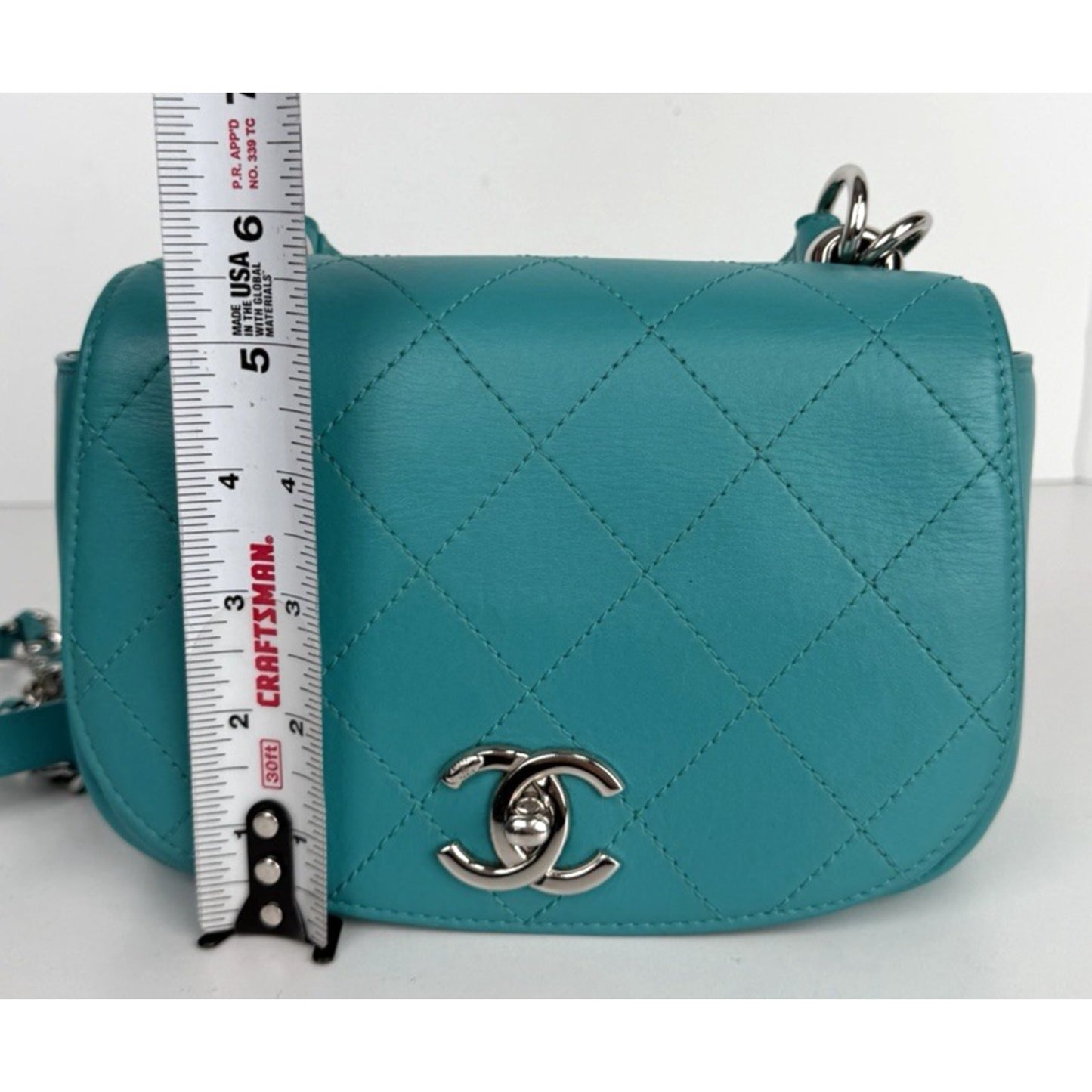 Chanel Stitched Covered CC Flap Mini Bag in Quilted Turquoise Calfskin 2017 E-5