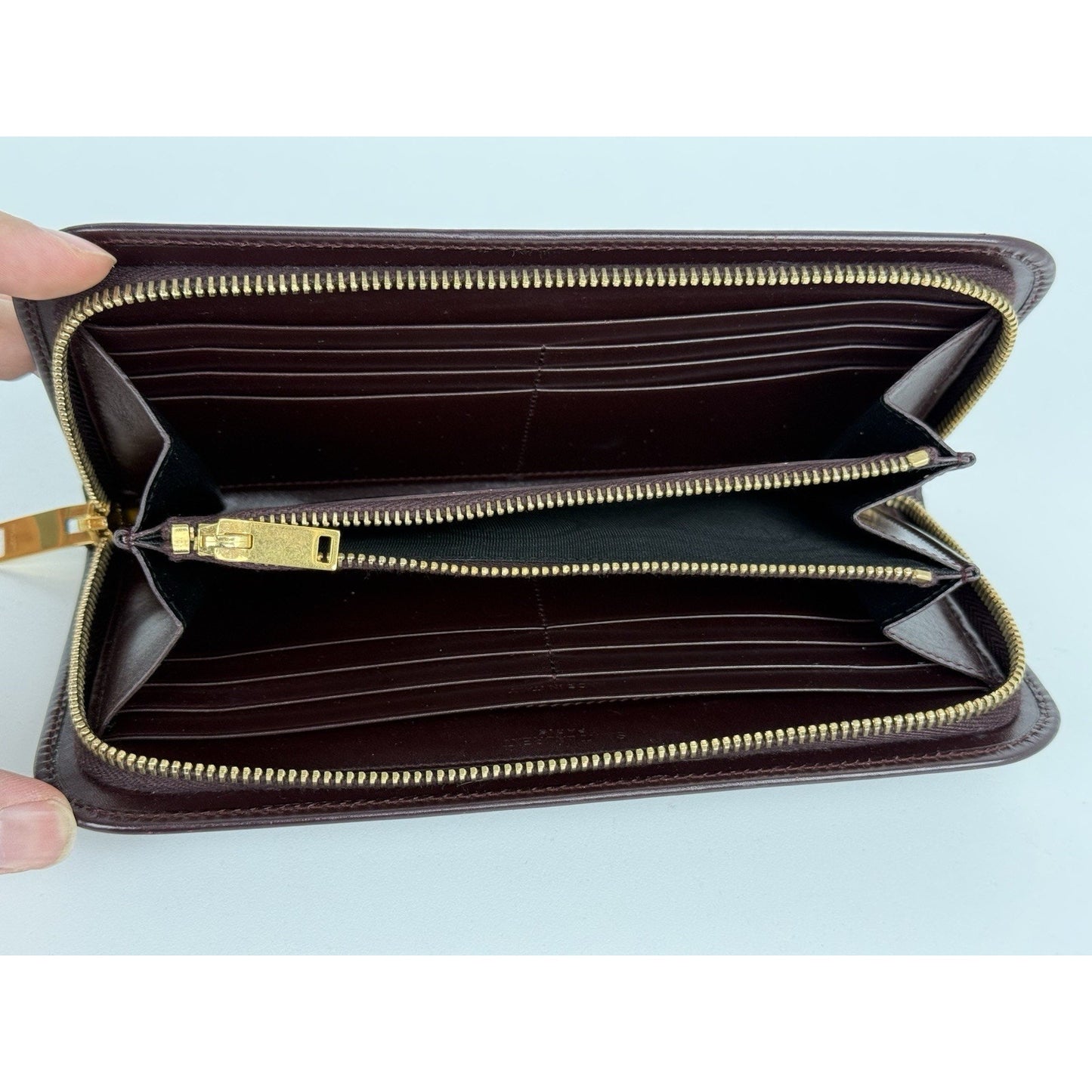 Saint Laurent Amerena Zip Around Wallet Burgundy Leather