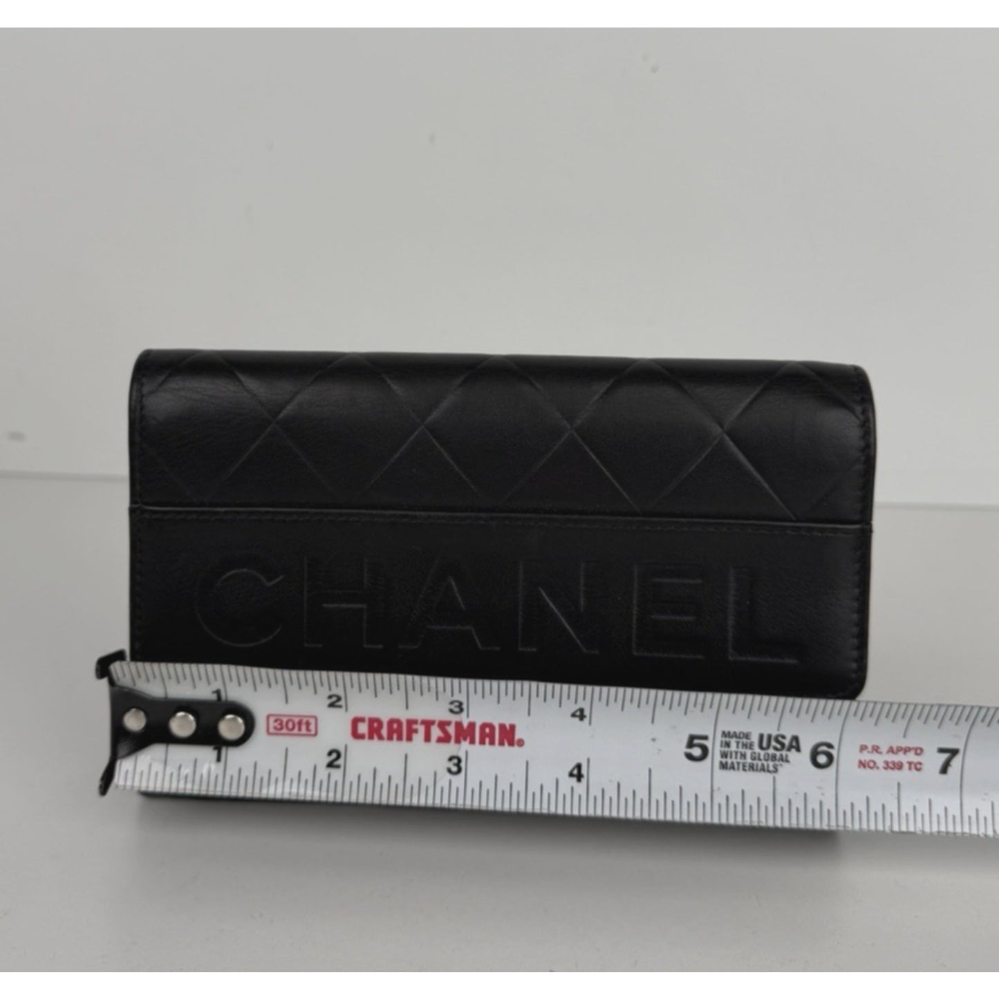 Chanel Embossed Lax Wallet in Black Lambskin Leather Vintage 2005-2006 K2