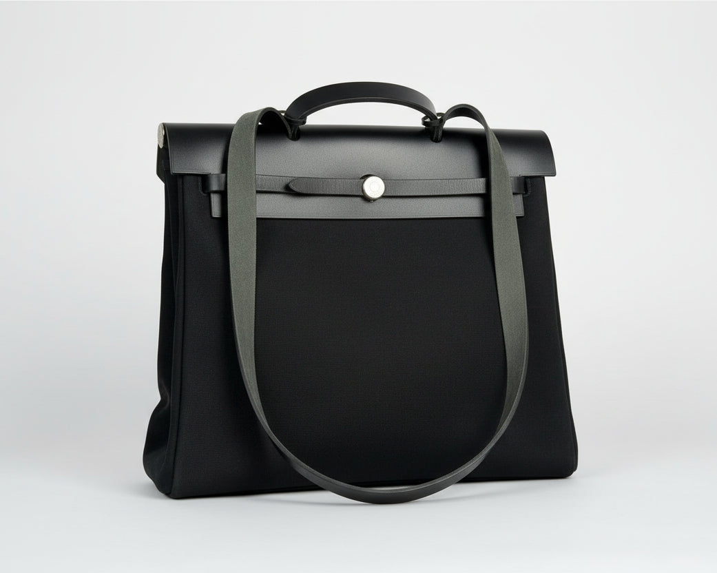 Hermes Military Toile Vache Hunter Herbag Messenger 39 in Black 2001 E2
