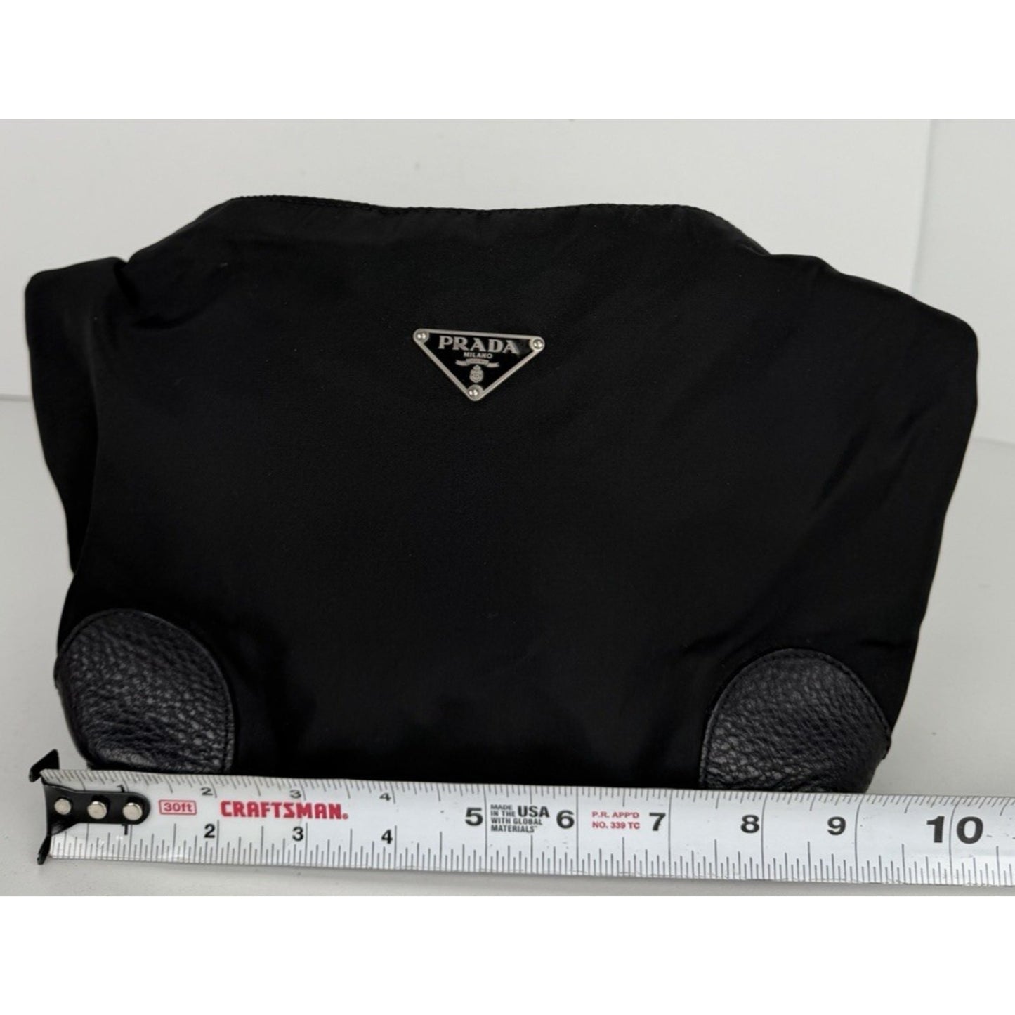 Prada Tessuto Nylon Shoulder Bag in Black Nylon with Leather Trim Vintage S08