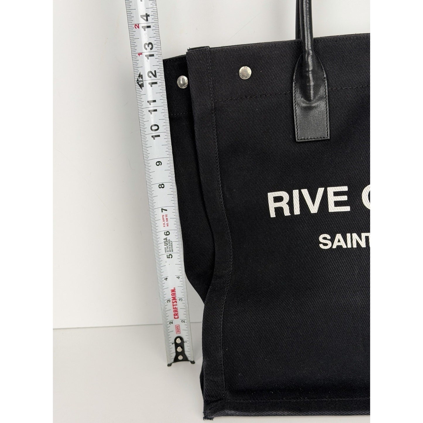 Saint Laurent Rive Gauche Tote Bag Small in Black Canvas and Calfskin S11