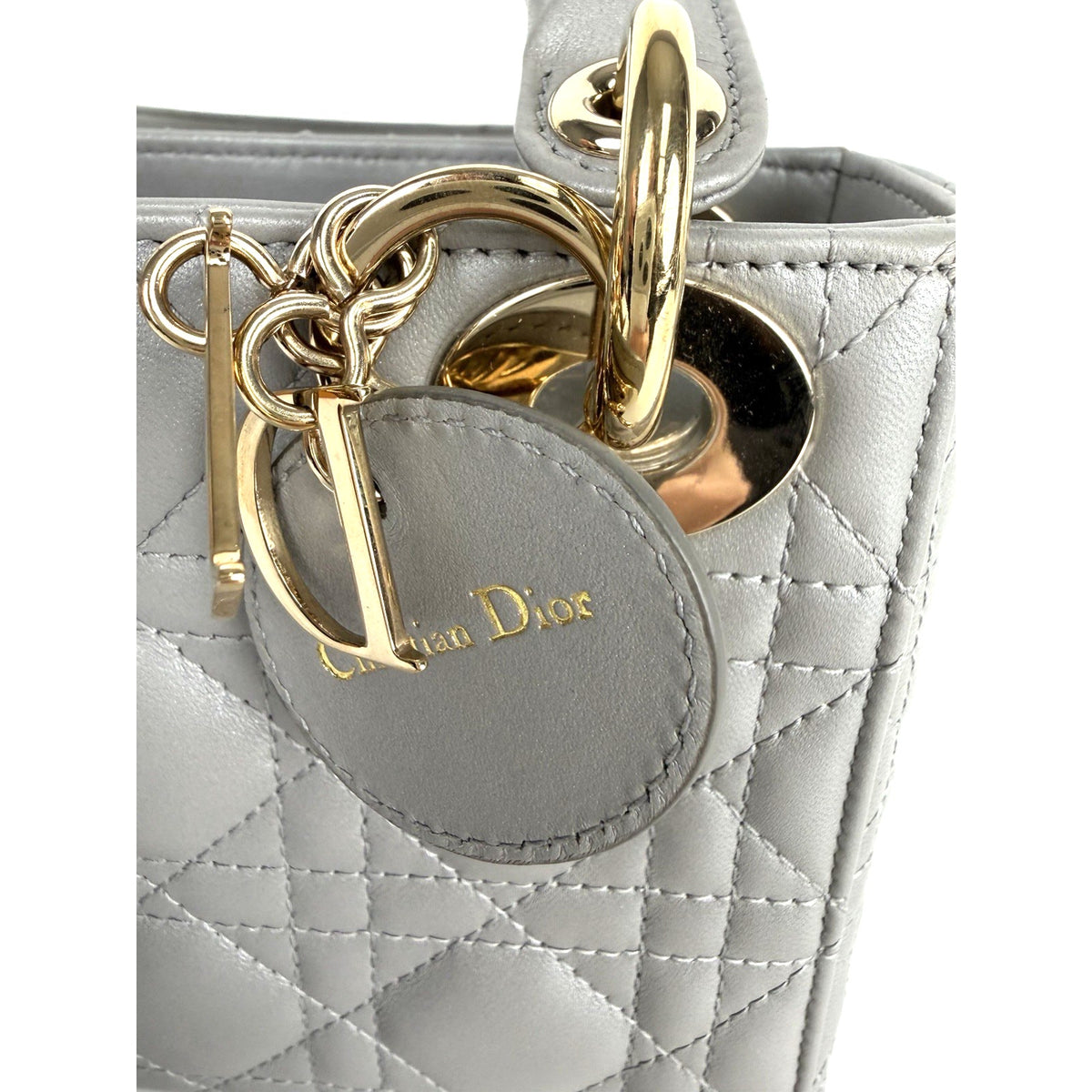 Christian Dior Mini Top Handle Bag in Gray Quilted Lambskin Leather 2020 U2