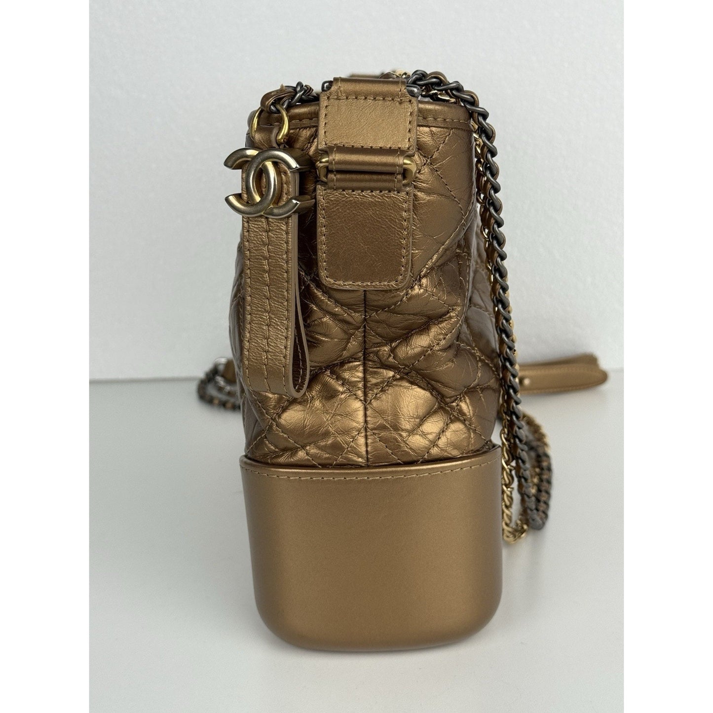 CHANEL Gabrielle Hobo Bag Quilted Gold Calfskin Gold Silver Hardware