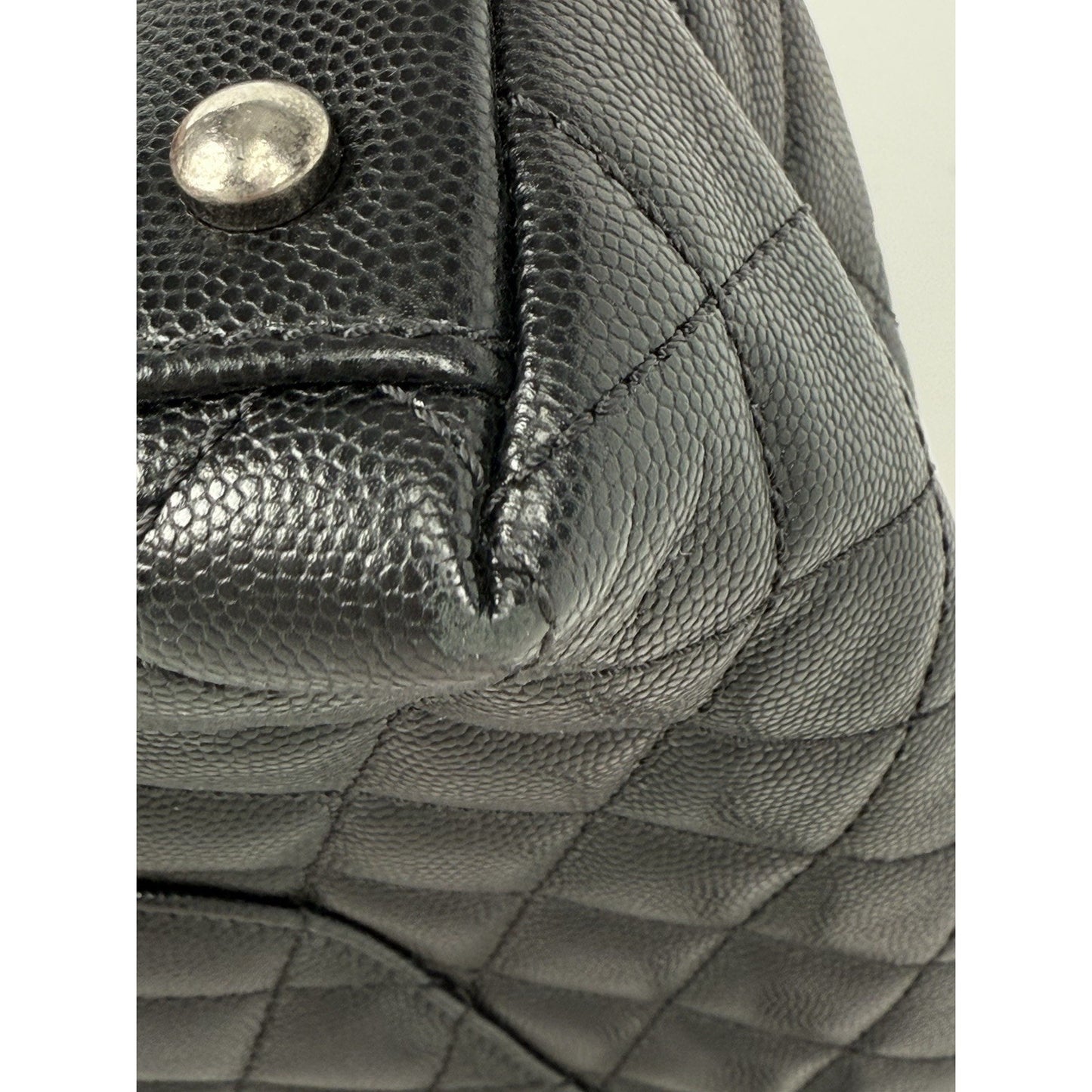 Chanel Caviar Lizard Quilted Larg Coco Handle Flap Black Top Handle Shoulder Bag