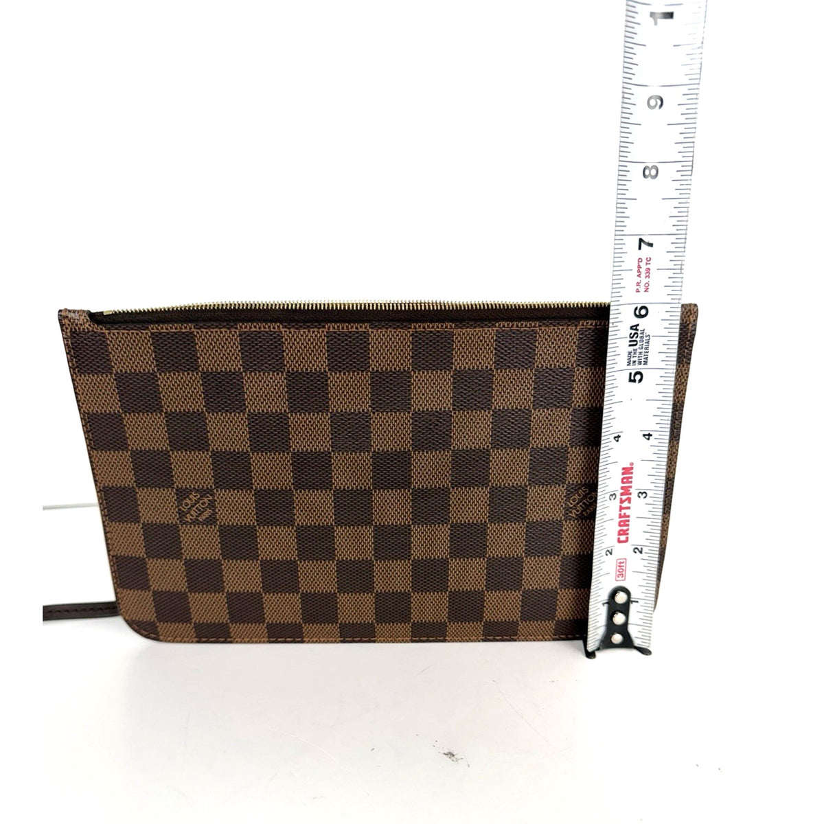 Louis Vuitton Neverful MM Pouch in Damier Ebene Brown Coated Canvas