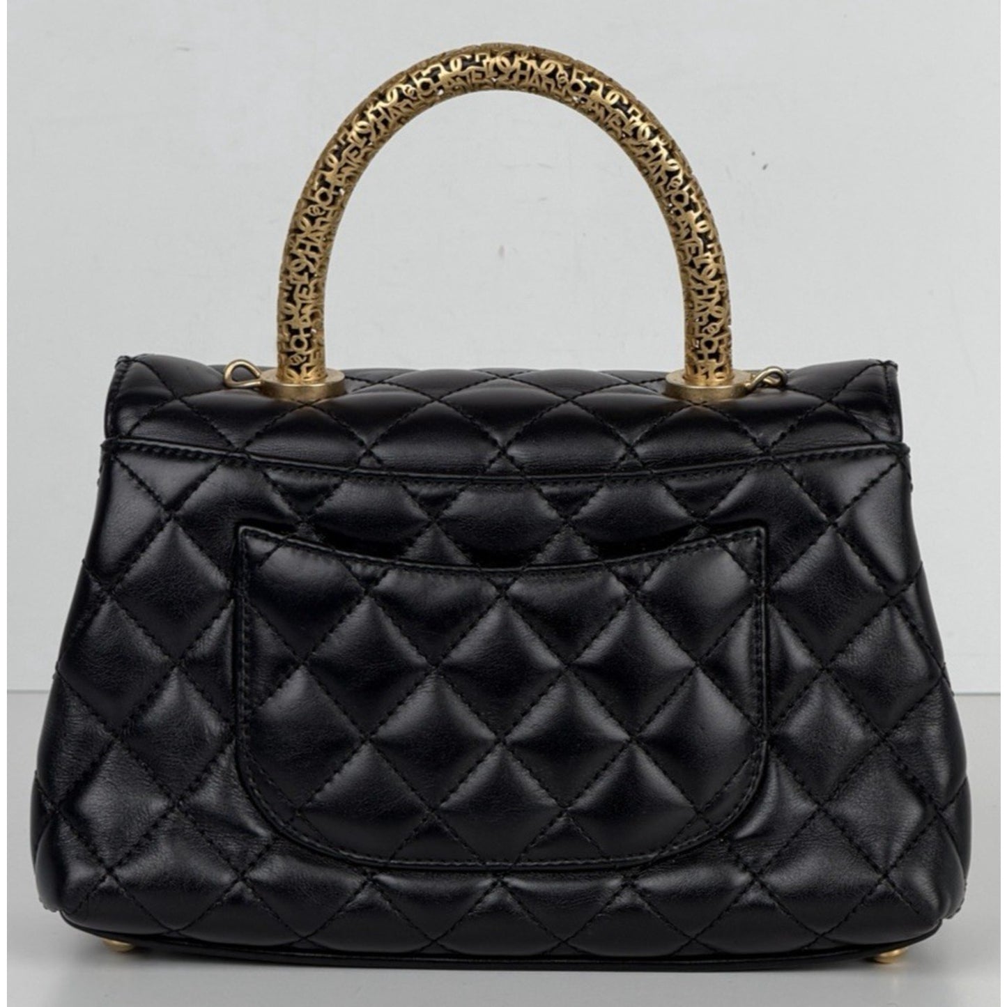 Chanel Coco Top Handle Mini Bag in Black Quilted Calfskin Leather NFC U-3
