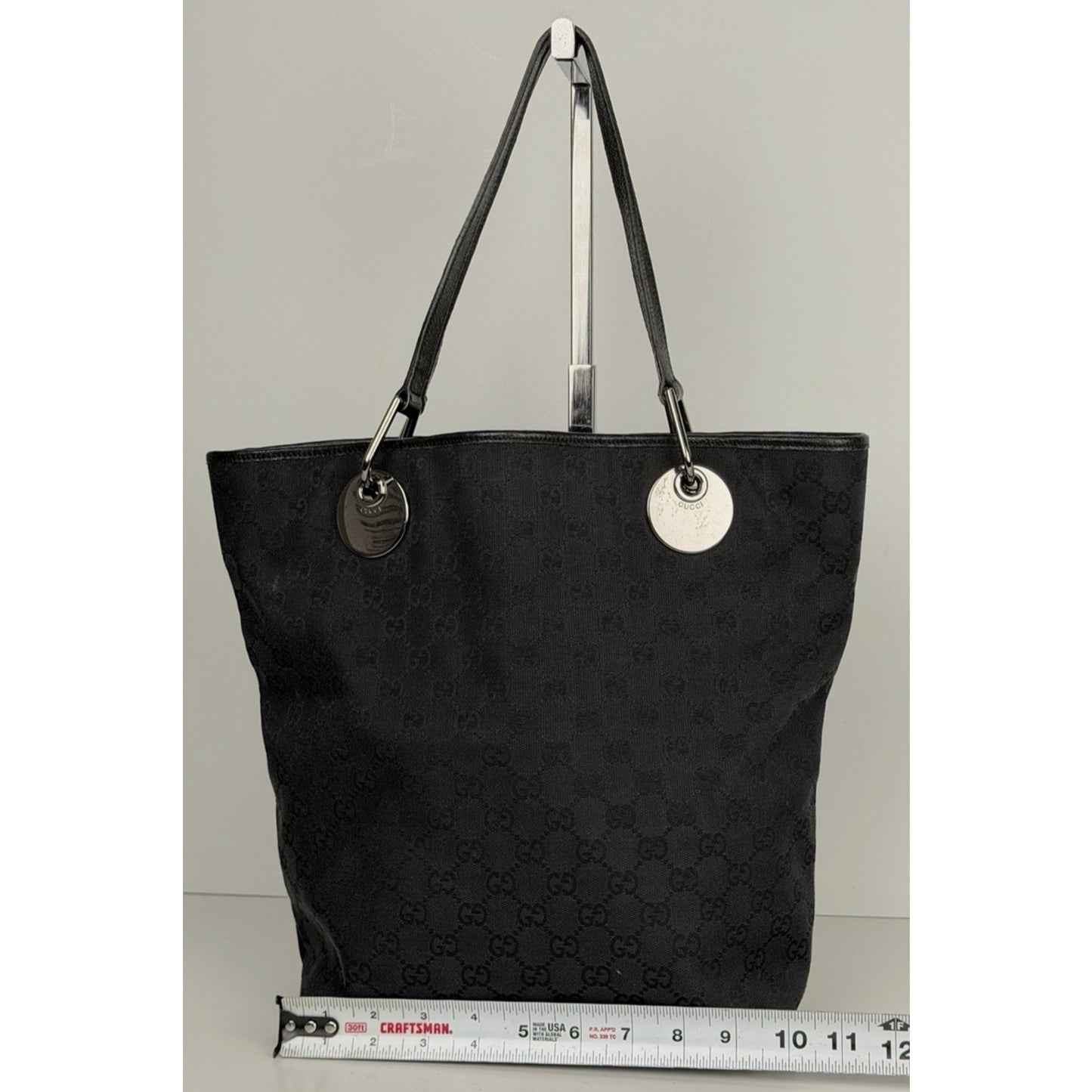 Gucci GG Canvas Eclipse Tote Bag Medium in Black GG Monogram Pattern S07