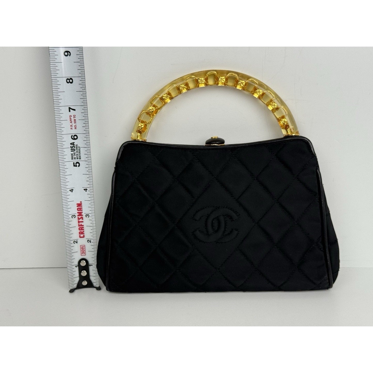 Chanel Vintage Small Fabric Top-Handle Bag with Amber Resin Chain