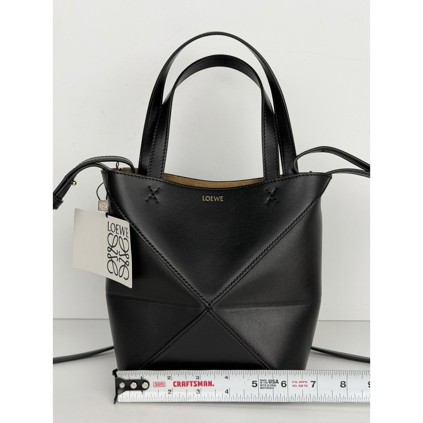 Loewe Shiny Calfskin Mini Puzzle Fold Tote Bag in Black Leather F2