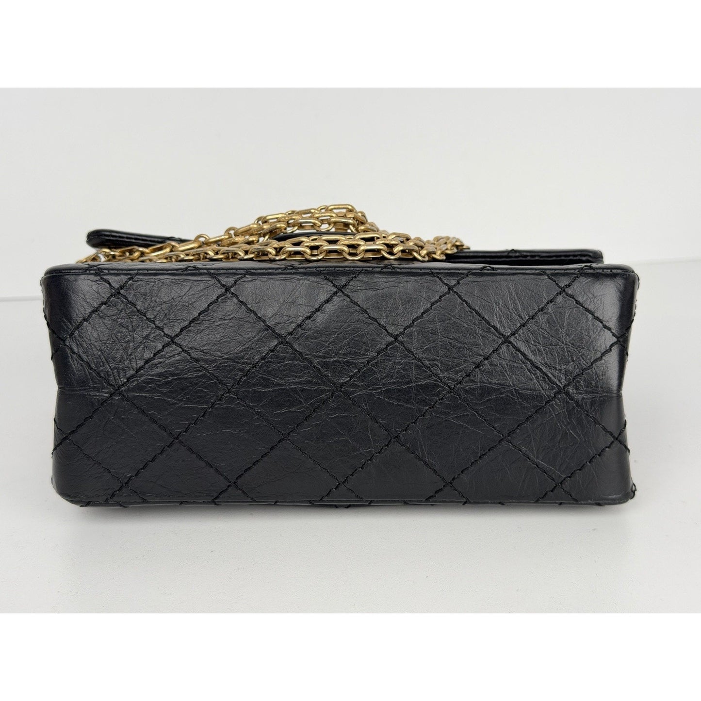 Chanel 2.55 Reissue Small Flap Bag Black Quilted Aged Calfskin Leather NFC C9