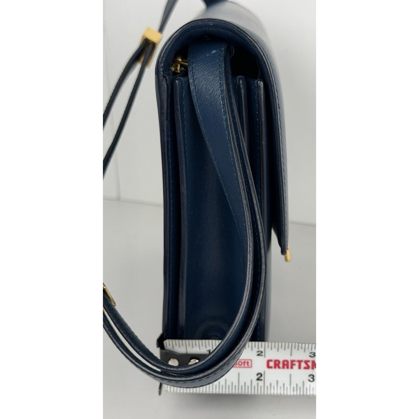Celine Classic Box Bag Medium Blue Calfskin Leather Gold-Tone Hardware R1