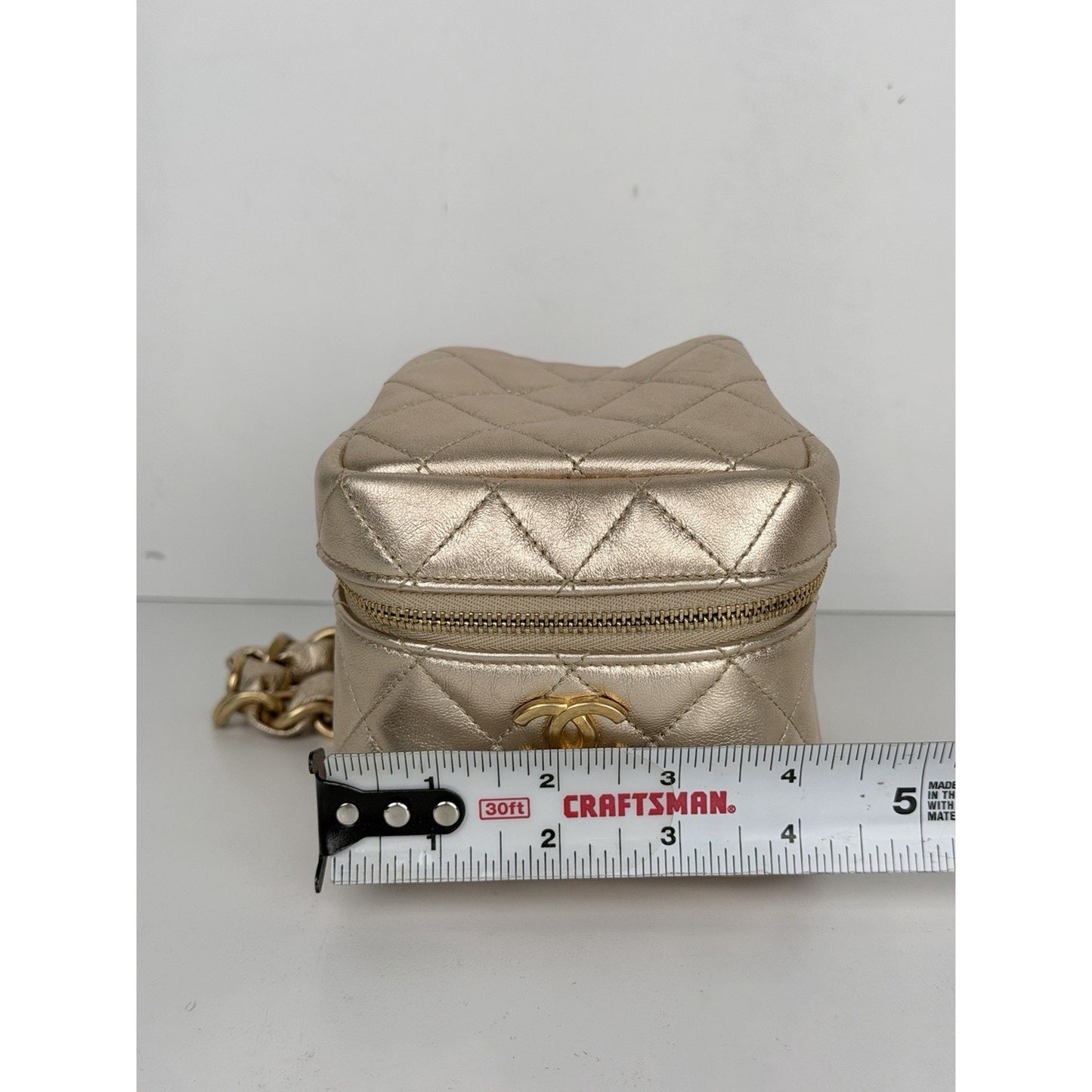 Chanel CC Cube Vanity Chain Bag Gold Quilted Metallic Lambskin 2021-2022 U3