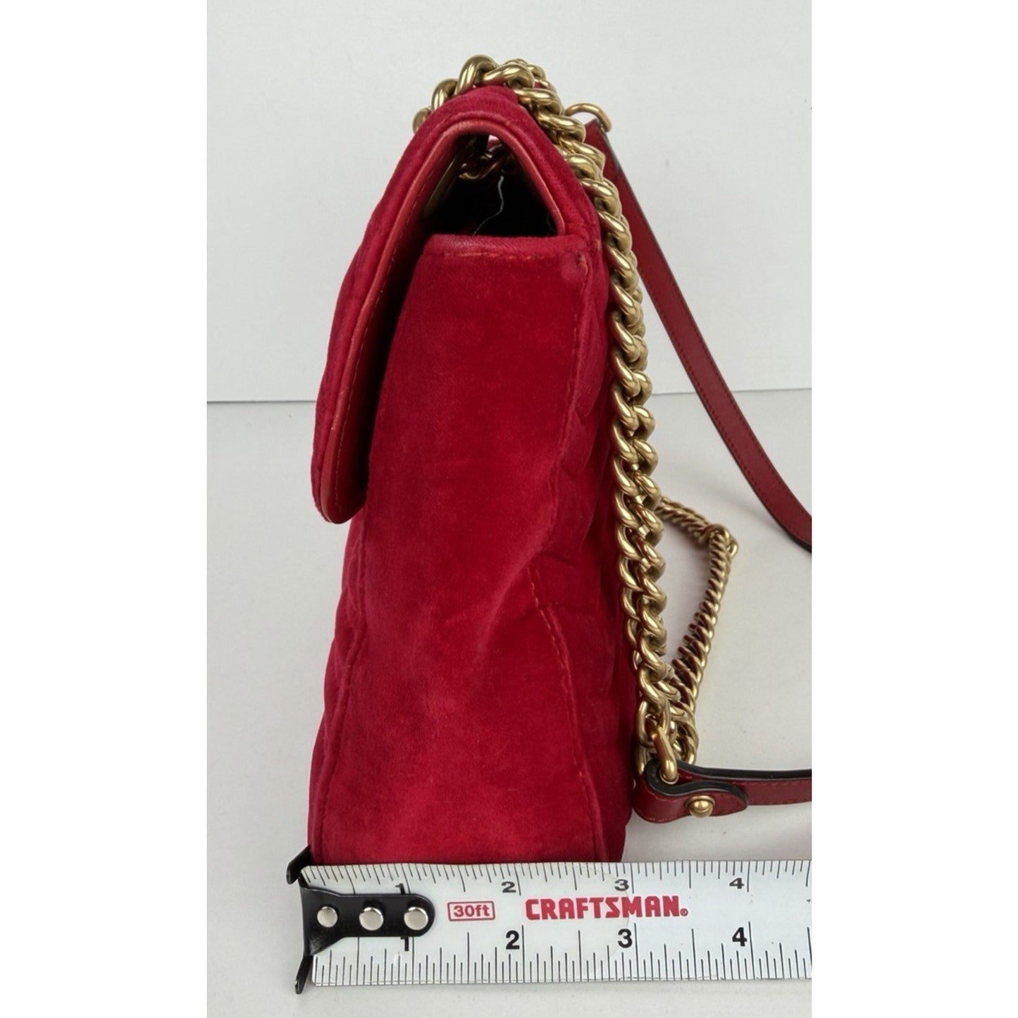 Gucci GG Marmont Medium Shoulder Bag in Red Velvet Gold HW S-08