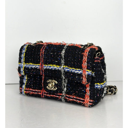 Chanel Classic Single Flap Bag Mini in Multicolor Plaid Tweed Fabric 2020 C2