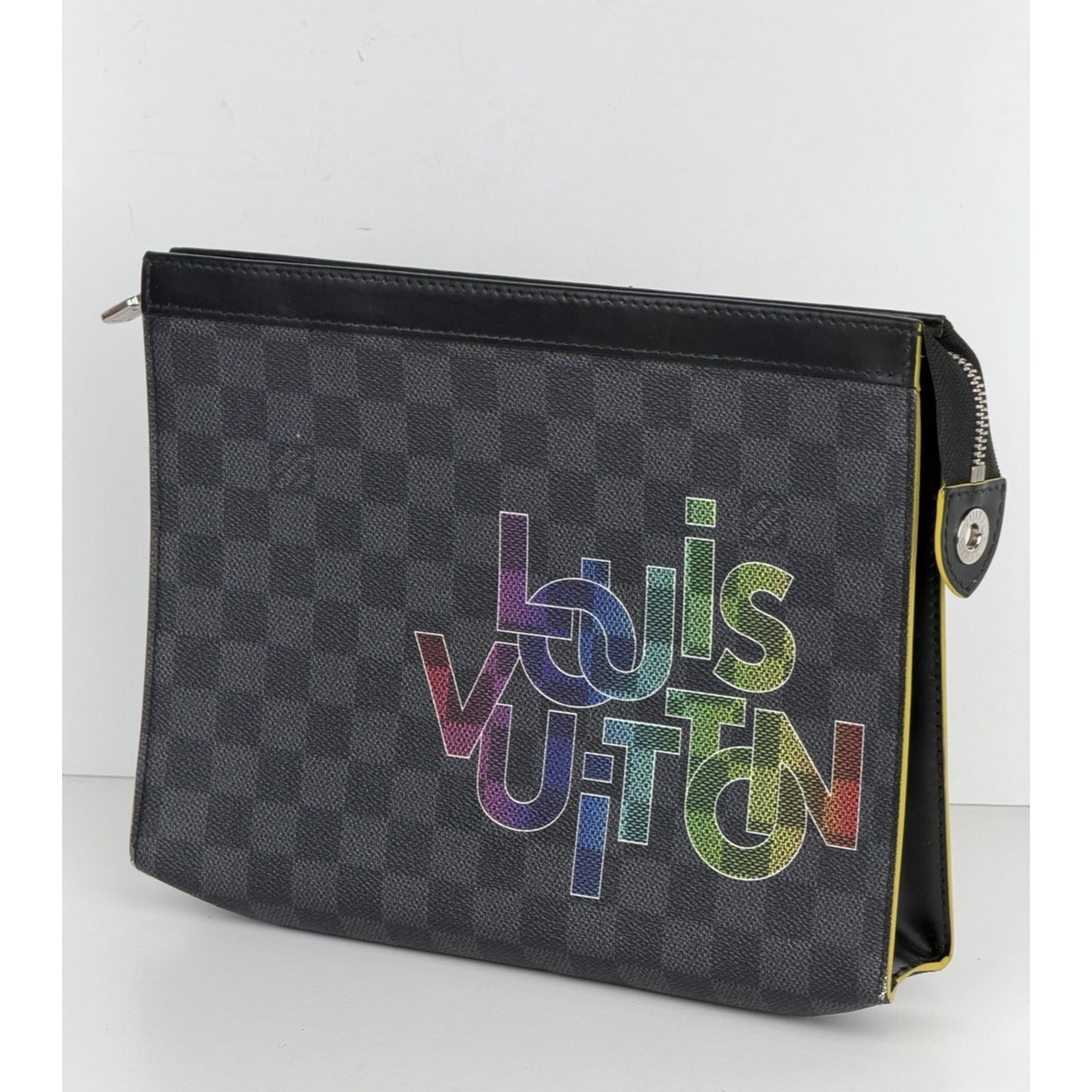Louis Vuitton Pochette Voyage MM Bag Damier Graphite Canvas Rainbow Logo NFC S14