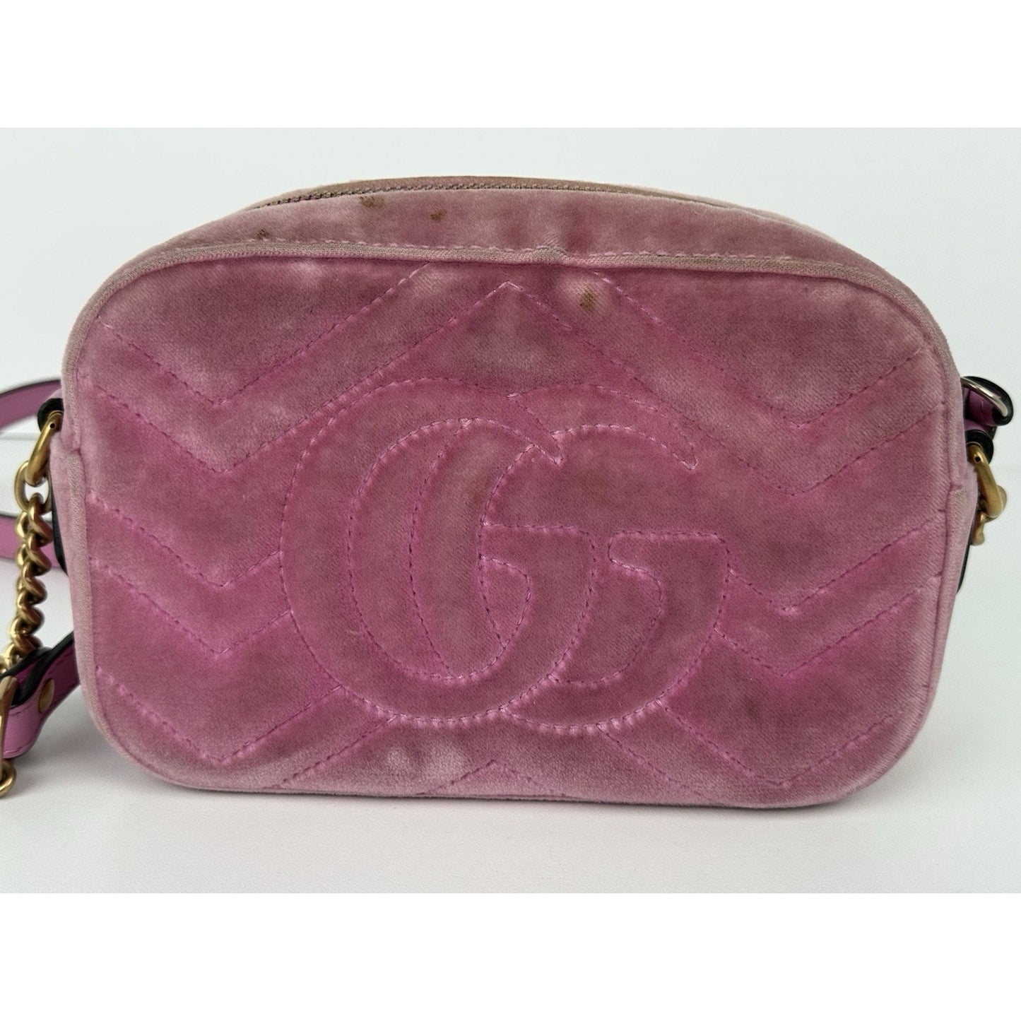 GUCCI Shoulder Bag GG Marmont Velvet Quilted Velour Pink