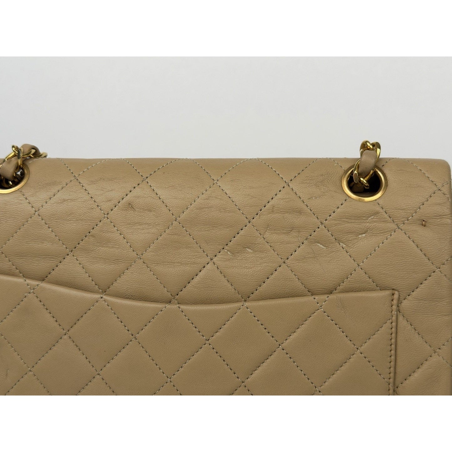 Chanel Vintage Medium Classic Flap Bag in Beige Lambskin Leather 1989-1991 F3