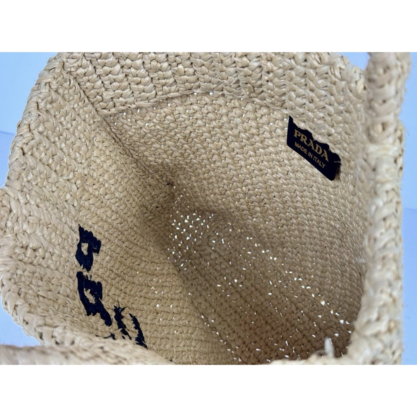 Prada Raffia Tote Bag Beige with Embroidered Logo B-2
