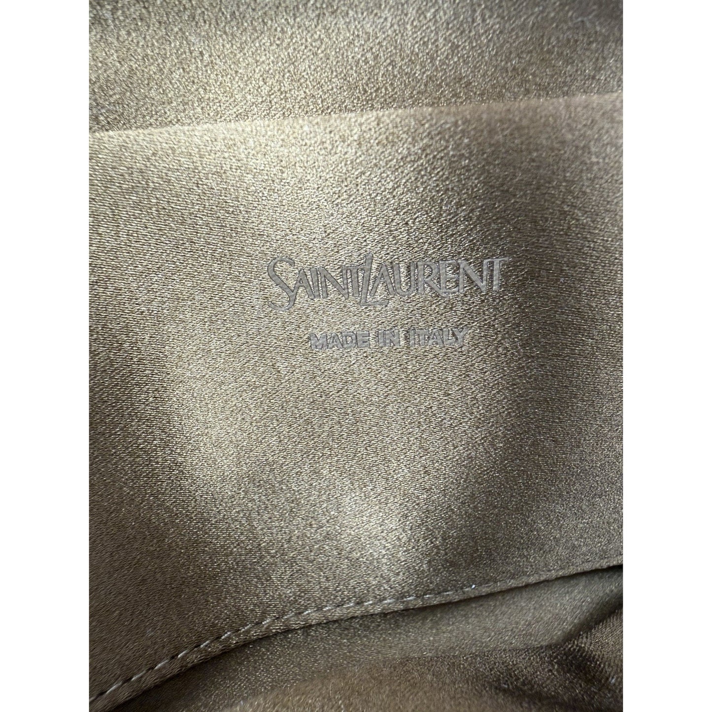 Saint Laurent Evening Soft Clutch Bag in Mustard Green Satin S-05