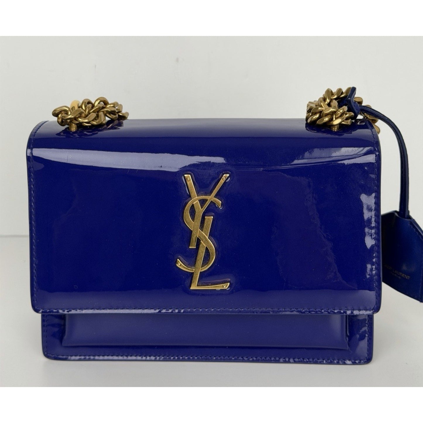 LAYAWAY Saint Laurent Patent Crossbody Small Monogram Sunset Bag in Royal Blue C3