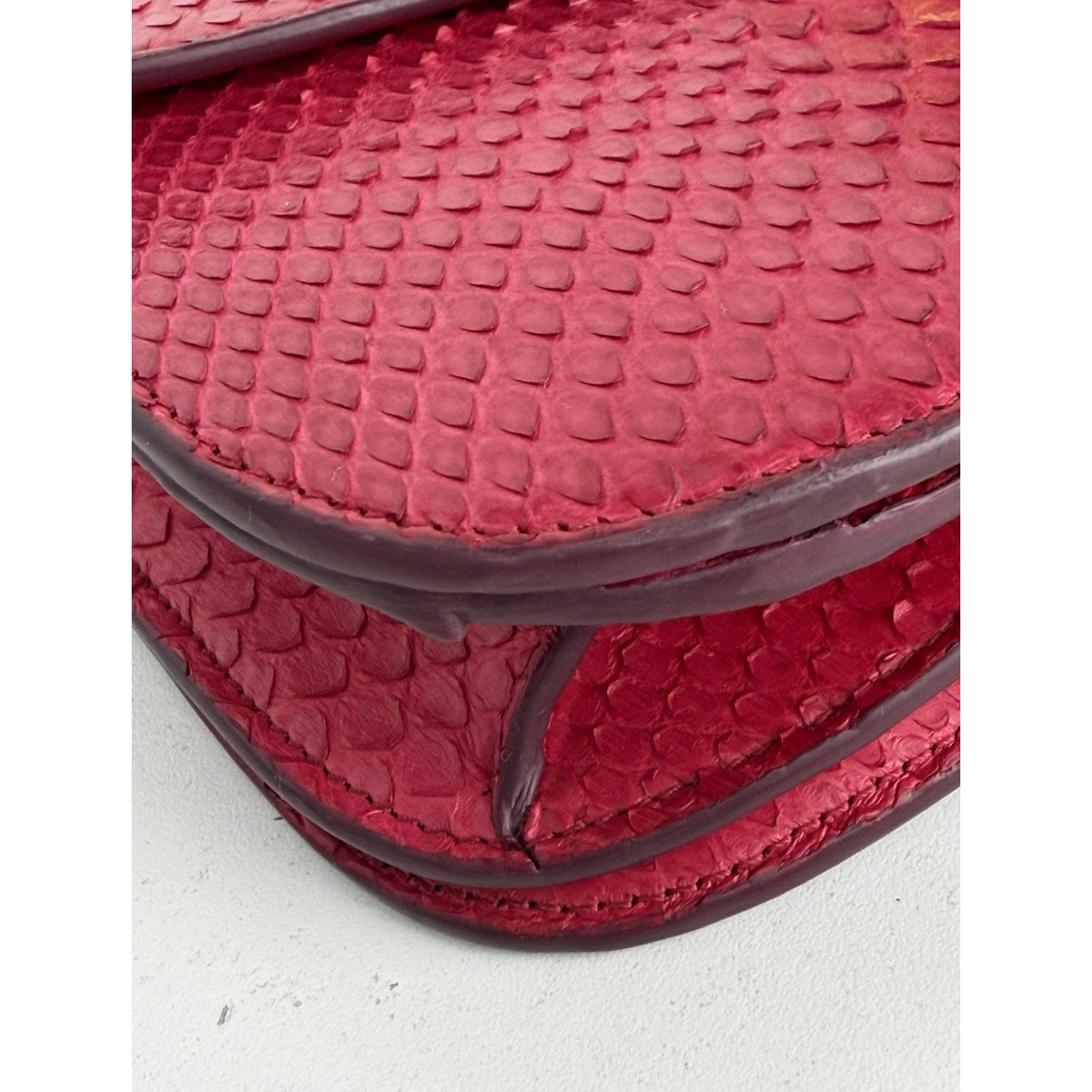 Celine Medium Classic Box Flap Shoulder Bag Red Python Leather Gold Hardware C-1