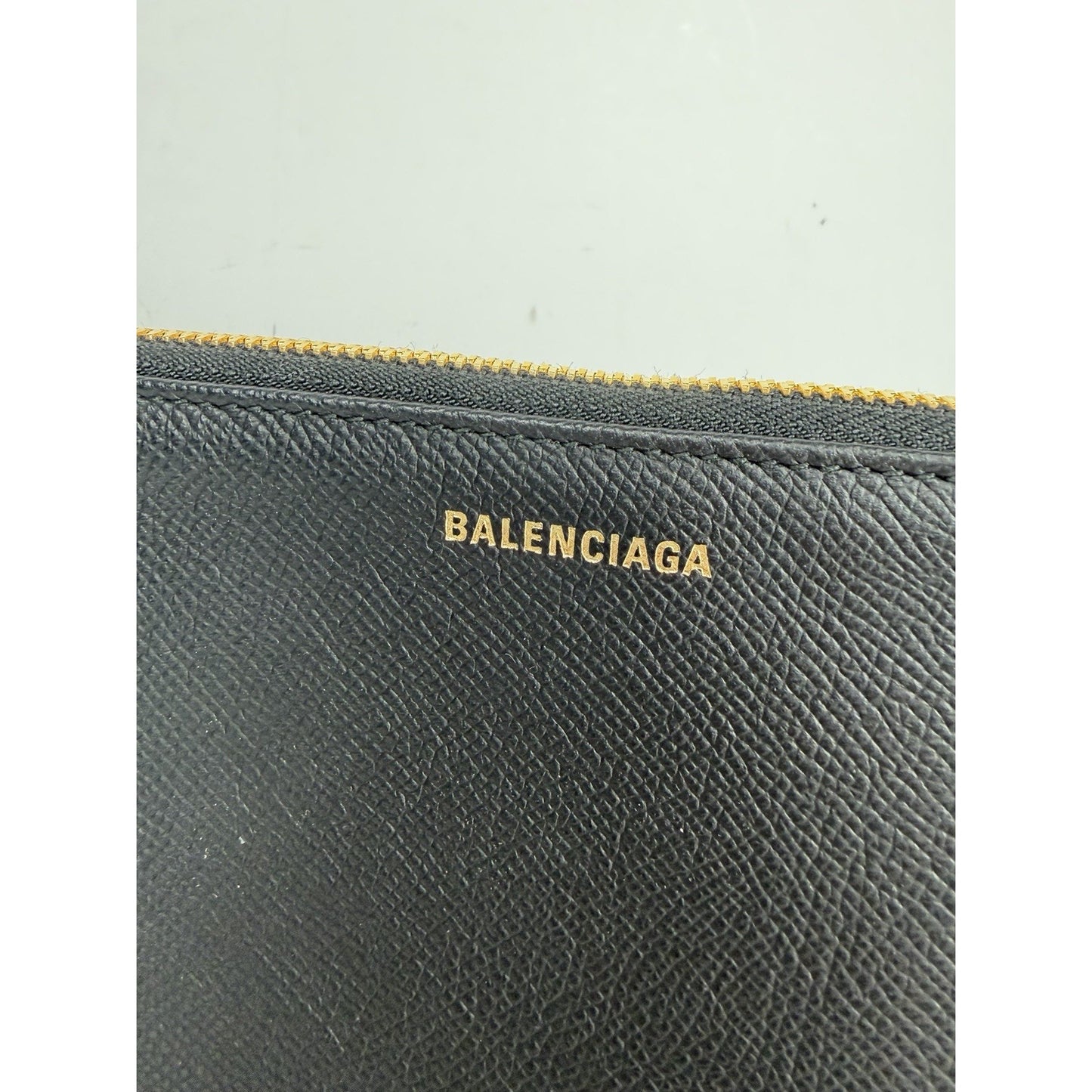 Balenciaga Ville Clutch Bag in Black Grained Leather with White Logo S-16