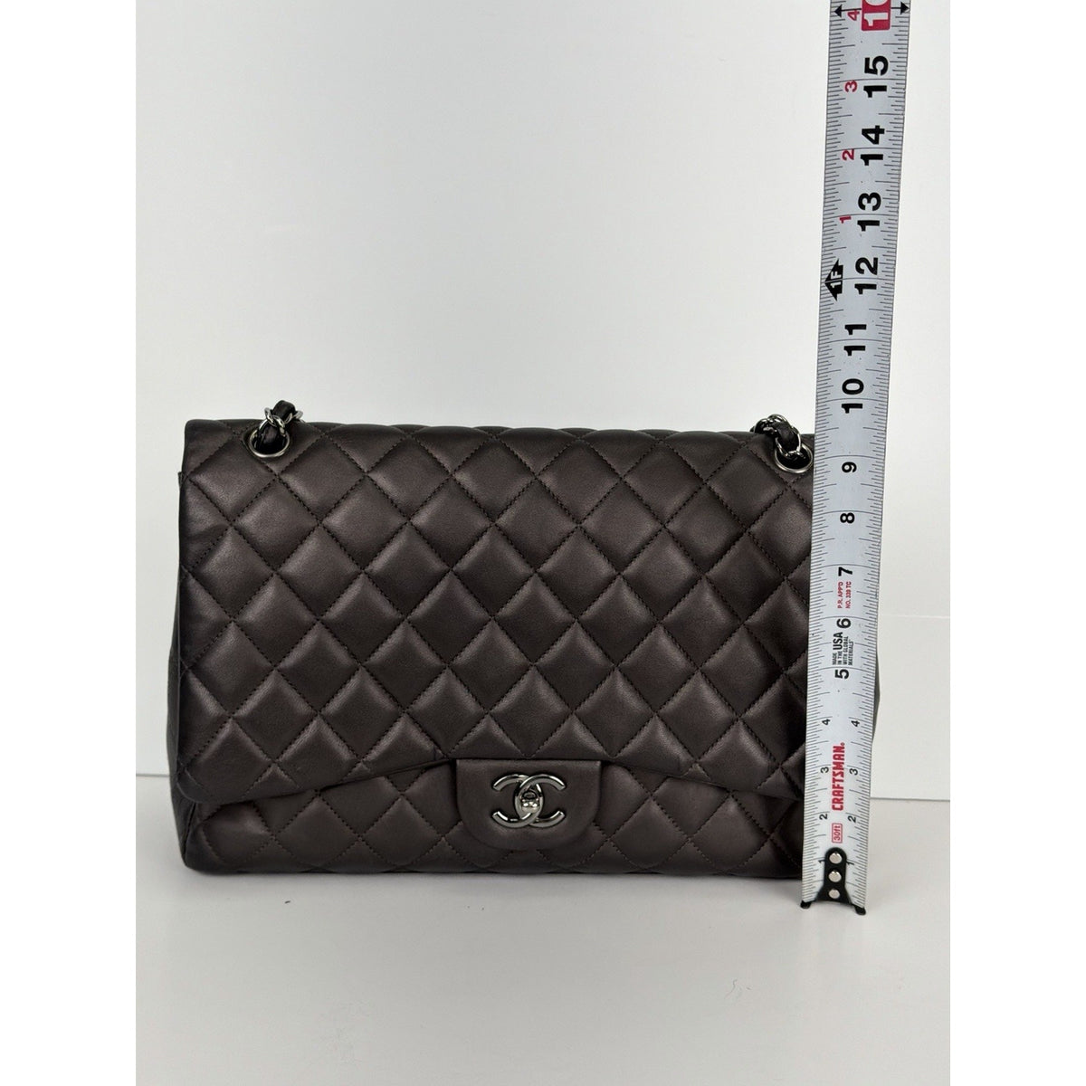 Chanel Classic Flap Bag Maxi in Metallic Dark Grey Quilted Leather 2009-2010 F-3
