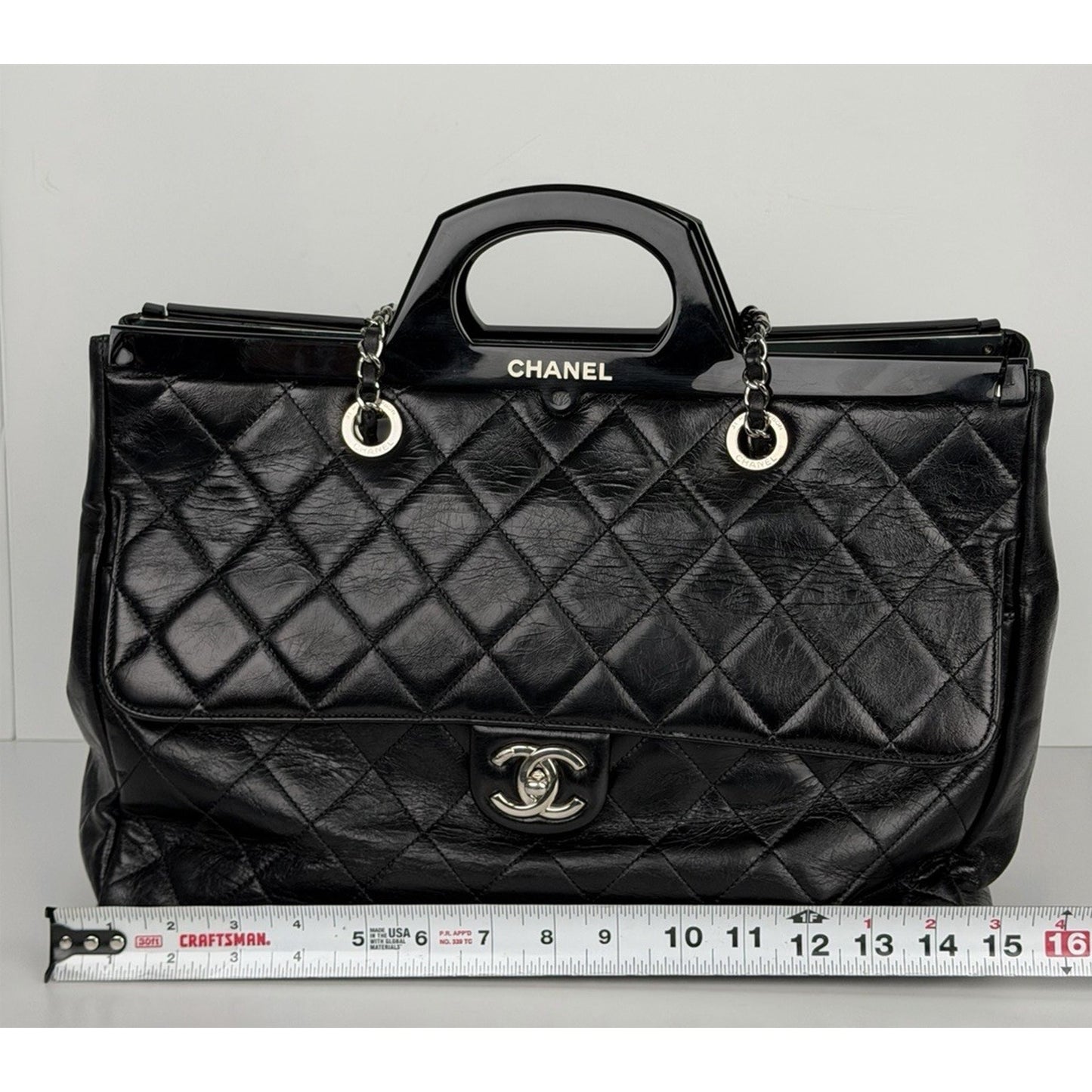 Chanel CC Delivery Tote Bag Large Black Quilted Glazed Leather 2015-2016 B6