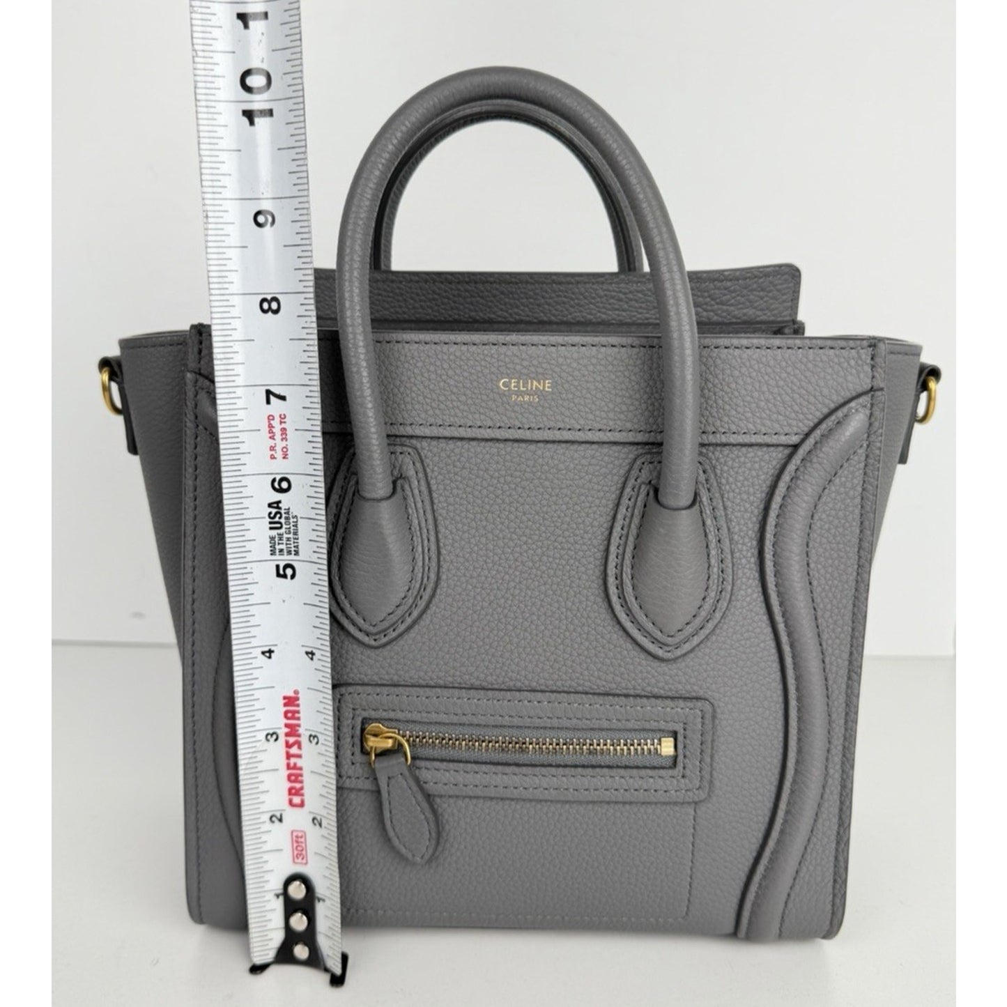 Celine Nano Luggage Bag in Grey Structured Calfskin Leather B-9