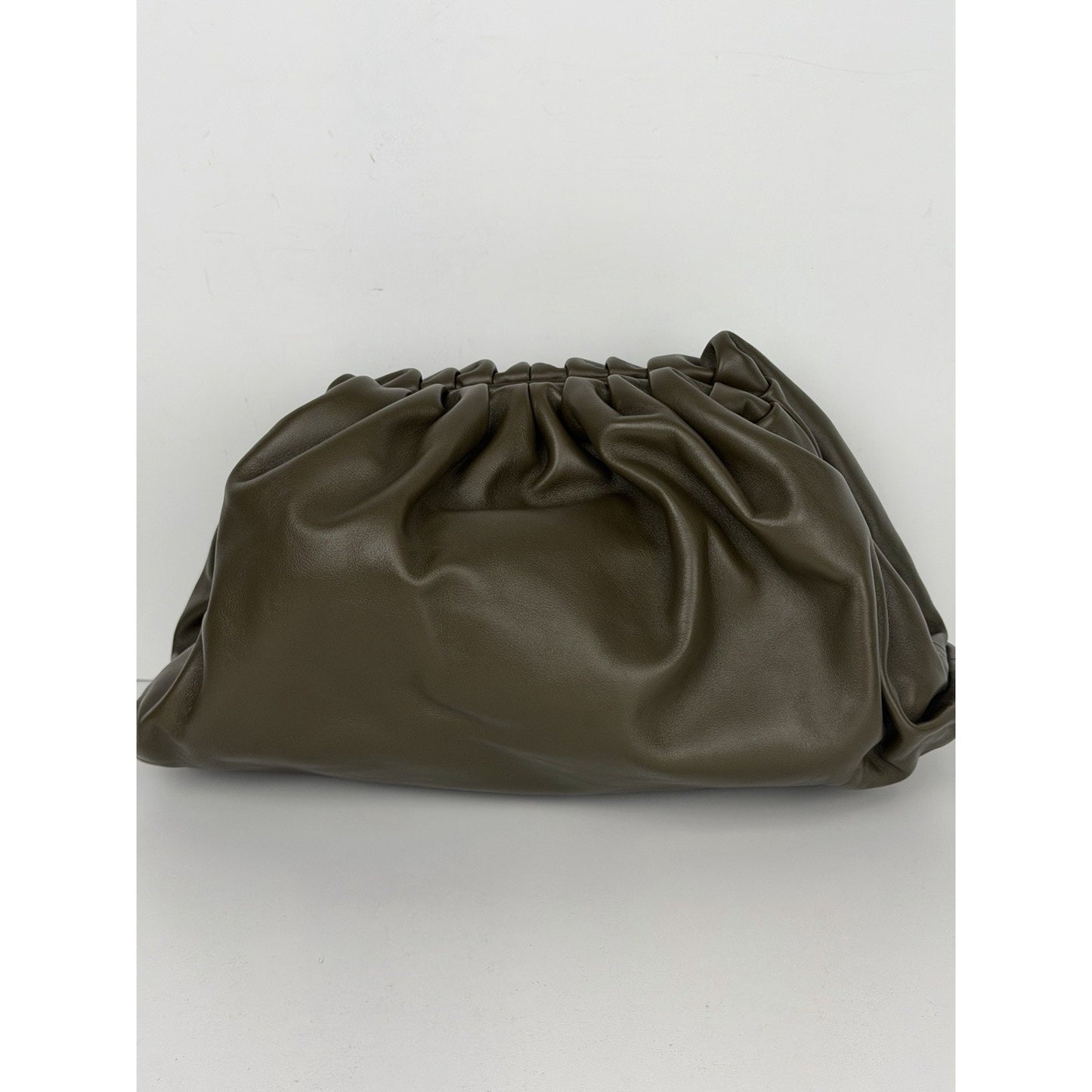 Bottega Veneta "The Pouch" Clutch Olive Green Leather Gathered&Ruffled Design S