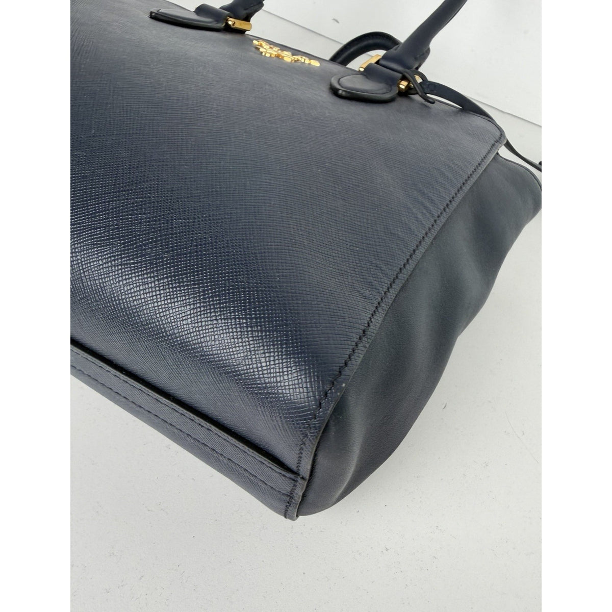 Prada Saffiano Small Top Handle Tote Bag in Blue Leather Gold-Tone Hardware S-05