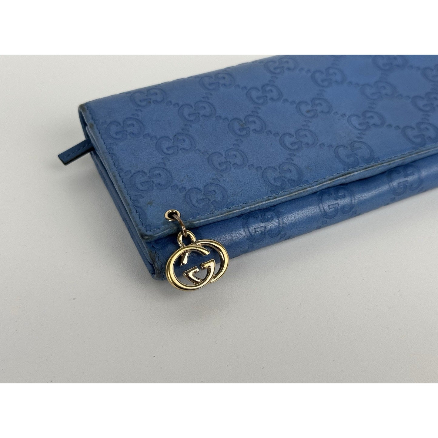 Gucci Blue Guccissima Leather Long Wallet Gold Hardware (Missing Chain)