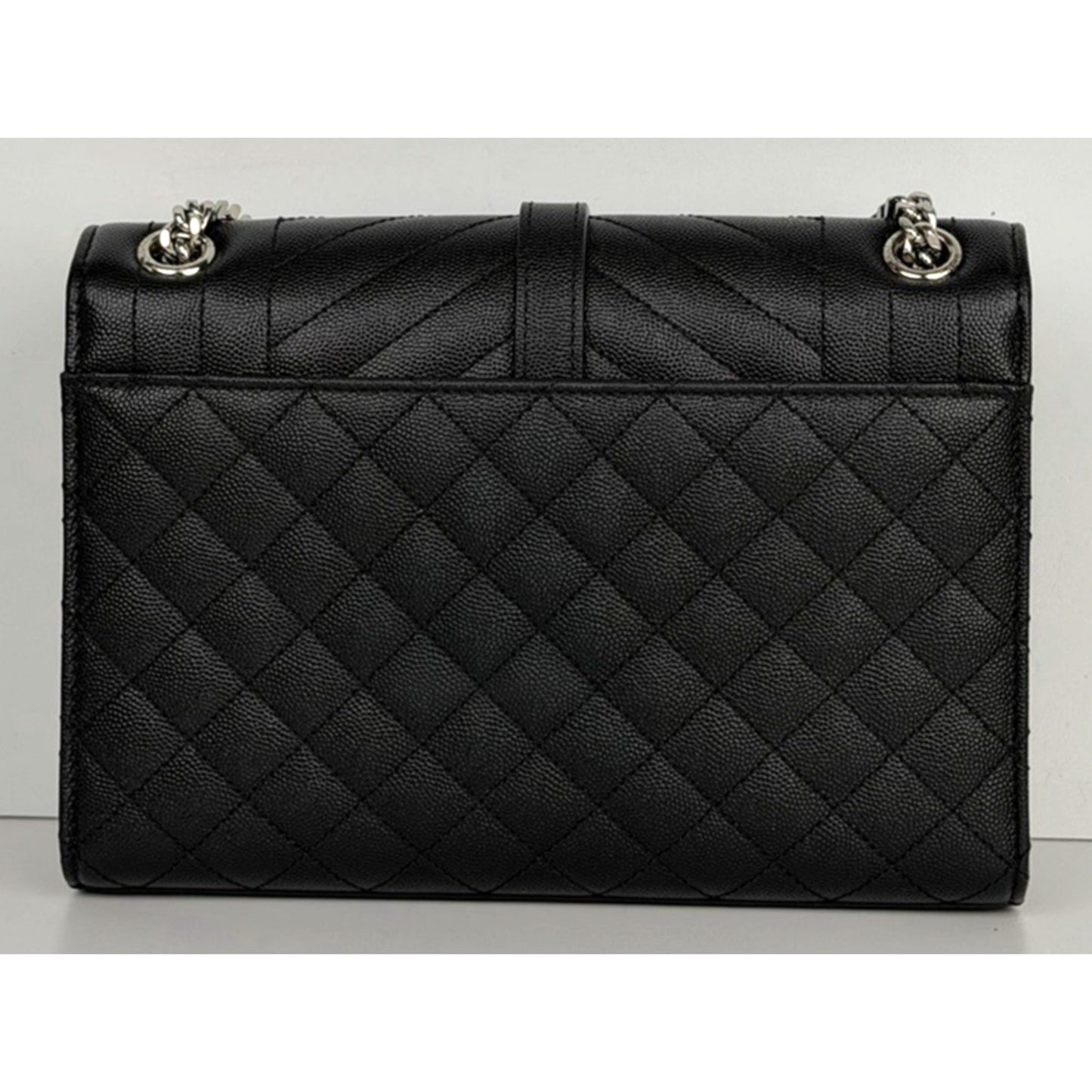 Saint Laurent Envelope Medium Chain Bag in Black Grain de Poudre Leather C6