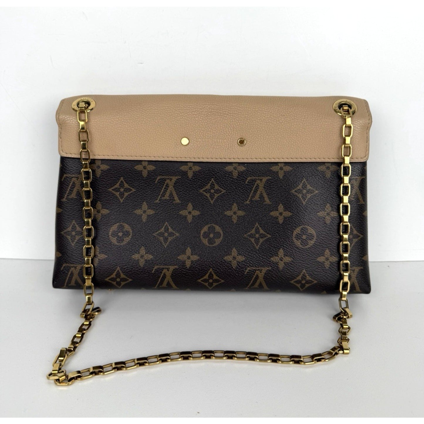 Louis Vuitton Pallas Chain Bag Beige Leather & Brown LV Monogram Canvas 2015 S05