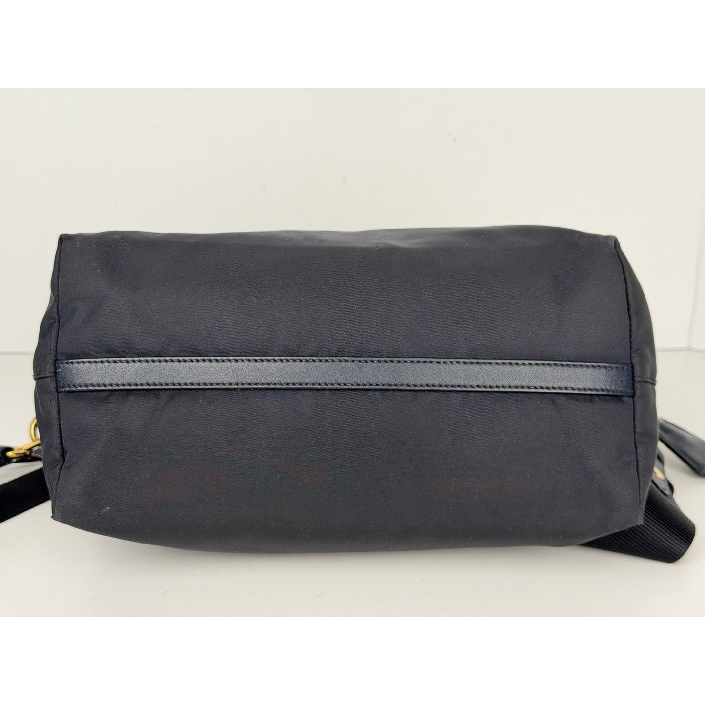 Prada Two-Way Satchel Handbag in Blue Tessuto Nylon Saffiano Leather S03