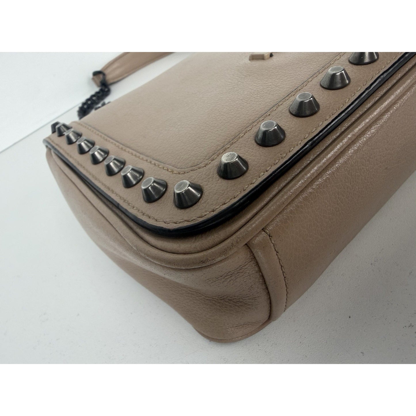 Prada Pattina Glace Studded Crossbody Bag in Neutral Calfskin Leather S-19