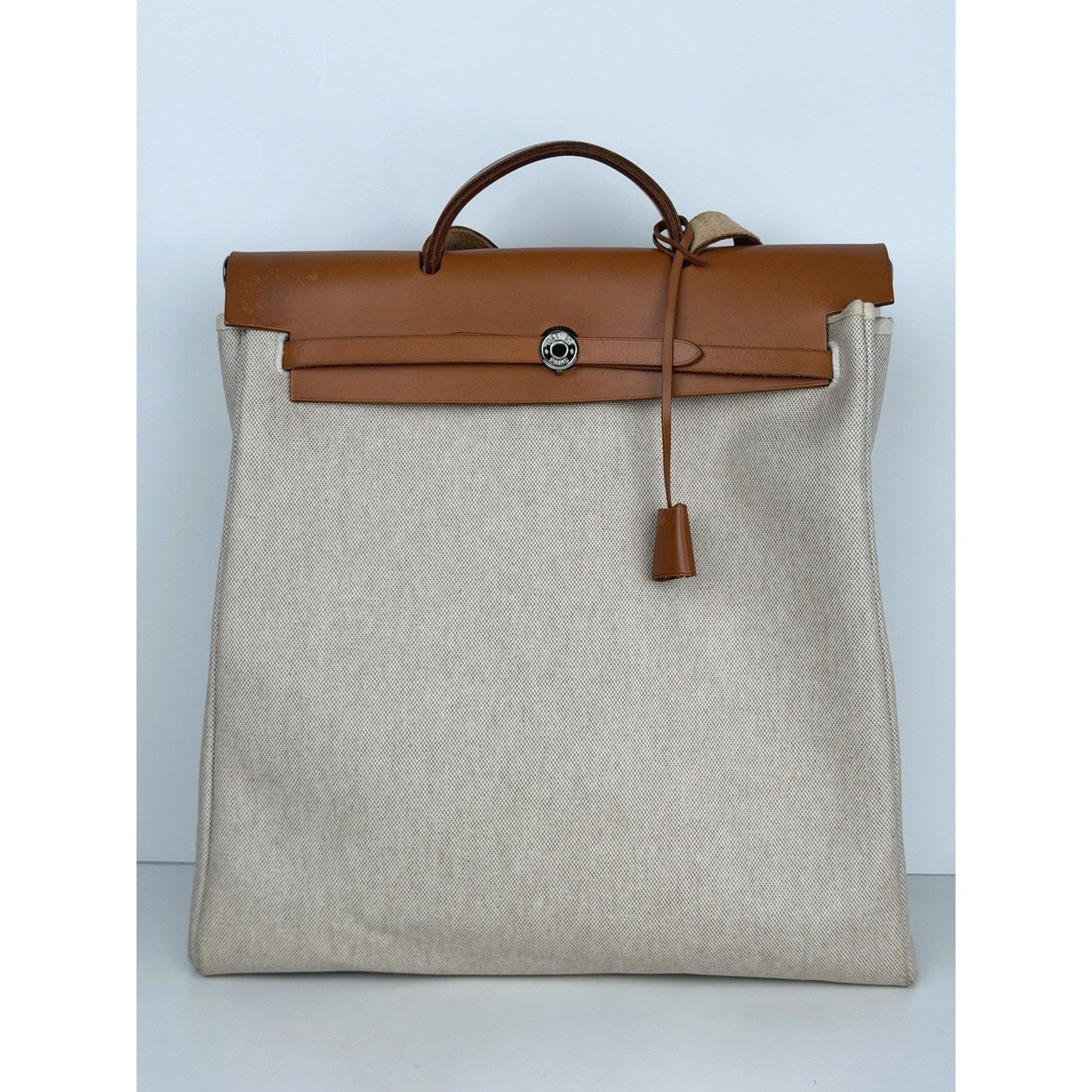 Hermes Herbag 39 (MM) in Beige and Brown Canvas and Leather 2001 C1