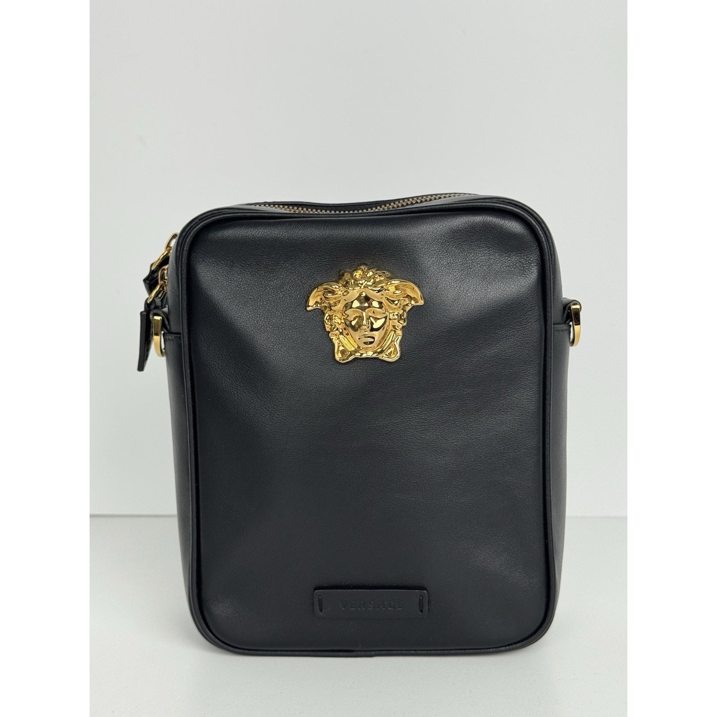 Versace La Medusa Black Leather Crossbody Bag with Gold Hardware D-1