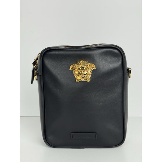 Versace La Medusa Black Leather Crossbody Bag with Gold Hardware D-1