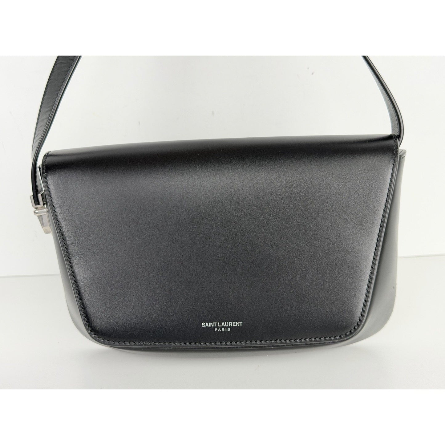 Saint Laurent Small Shoulder Bag in Black Calfskin Leather Foldover Flap Top S11