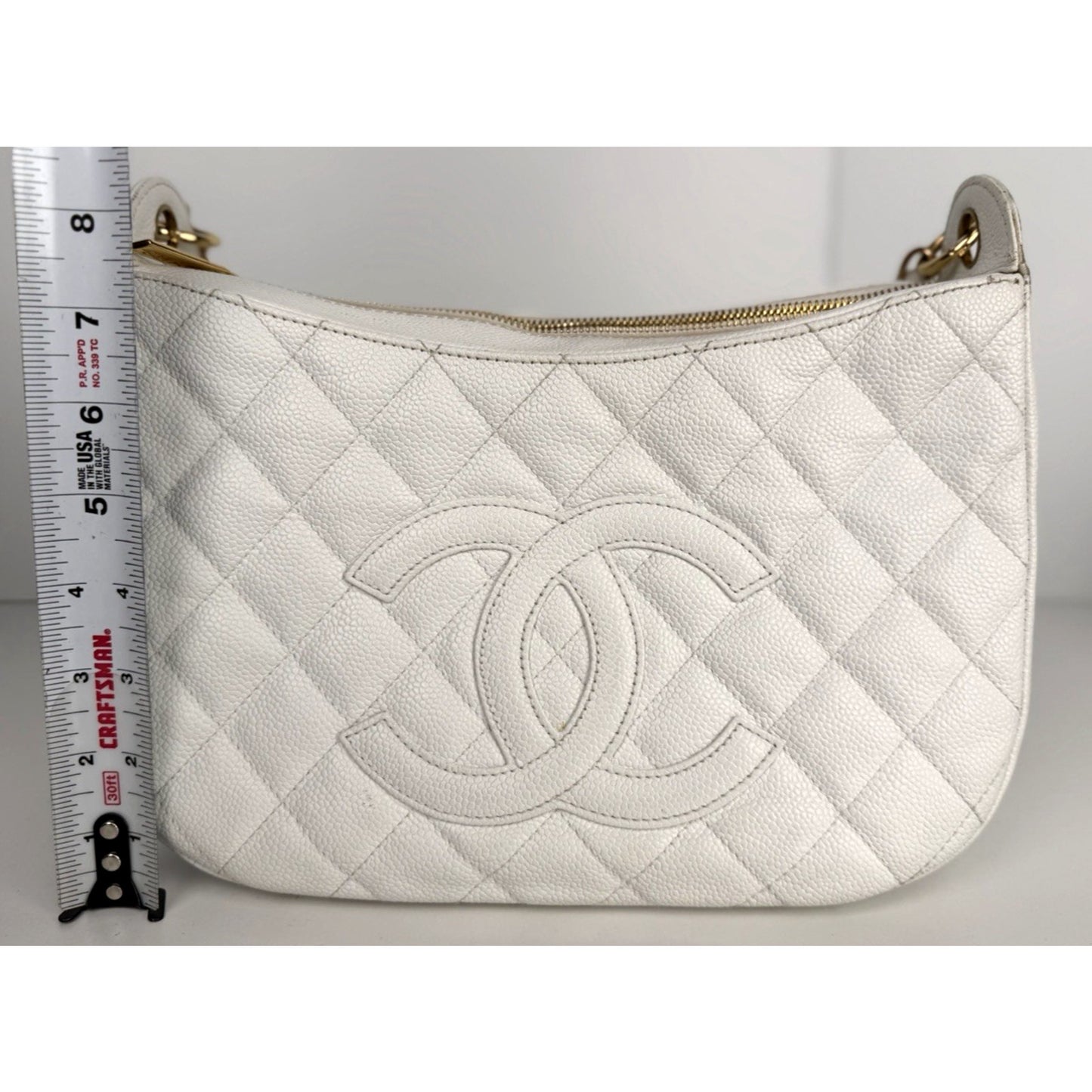 Chanel CC Hobo Medium Shoulder Bag in White Caviar Quilted Leather 2004 E3