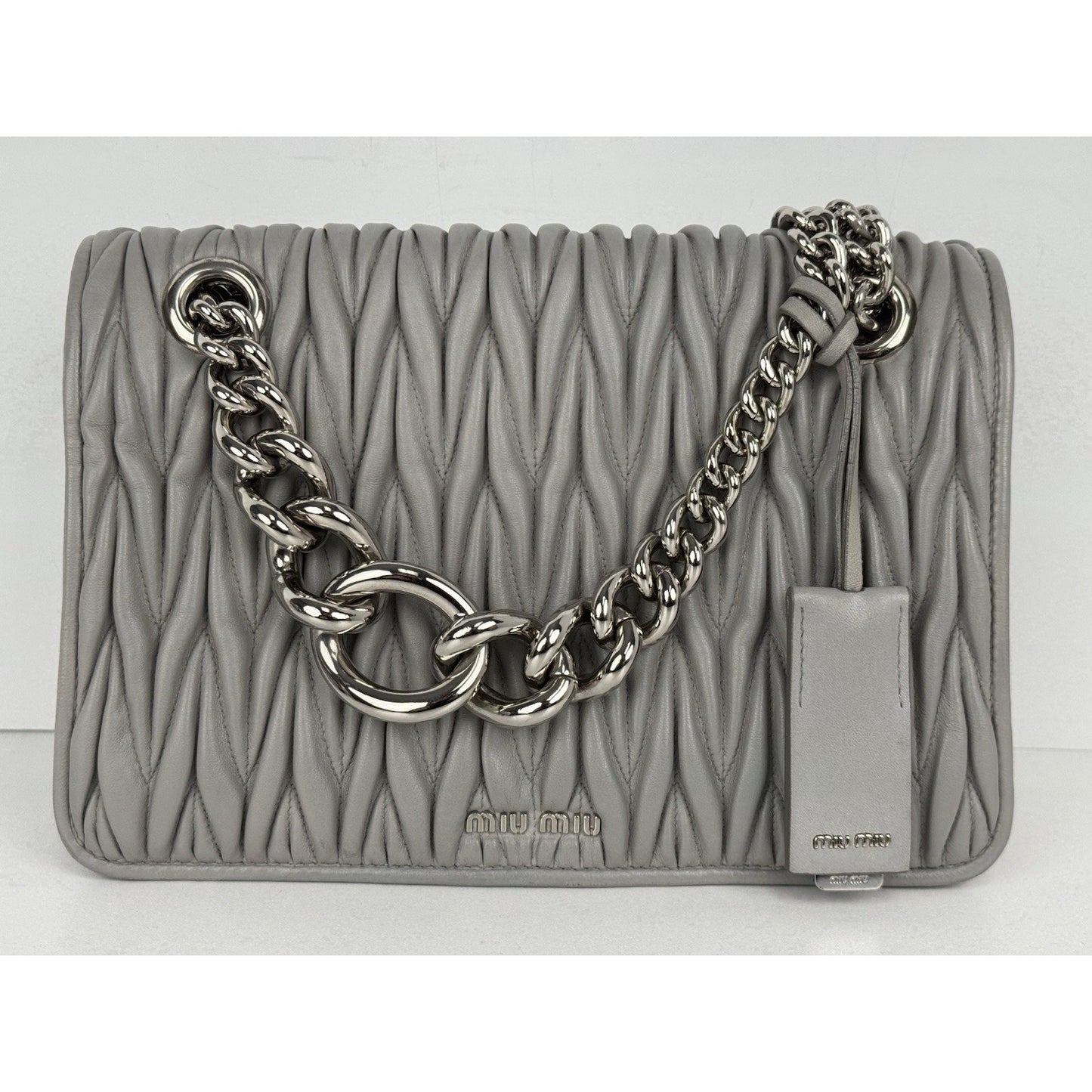 Miu Miu Nappa Matelassé Flap Crossbody Bag Grey B-6