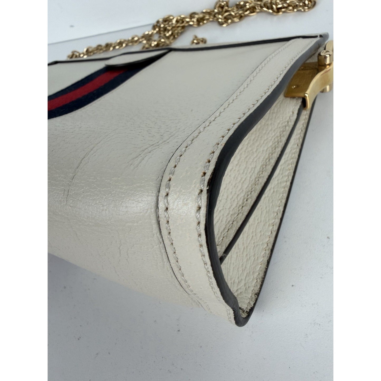 Gucci Ophidia Chain Shoulder Bag in White Leather with Sylvie Web Accent S-04