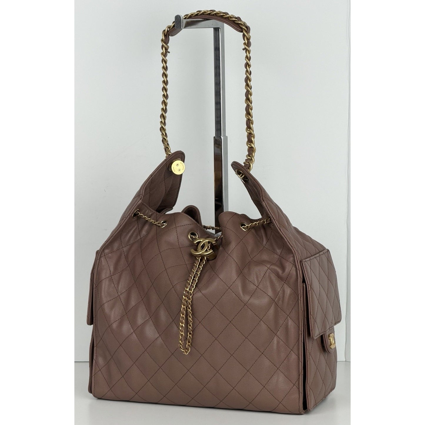 Chanel Medium 25 Hobo Bag is Mauve Quilted Caviar Leather 2022 E8