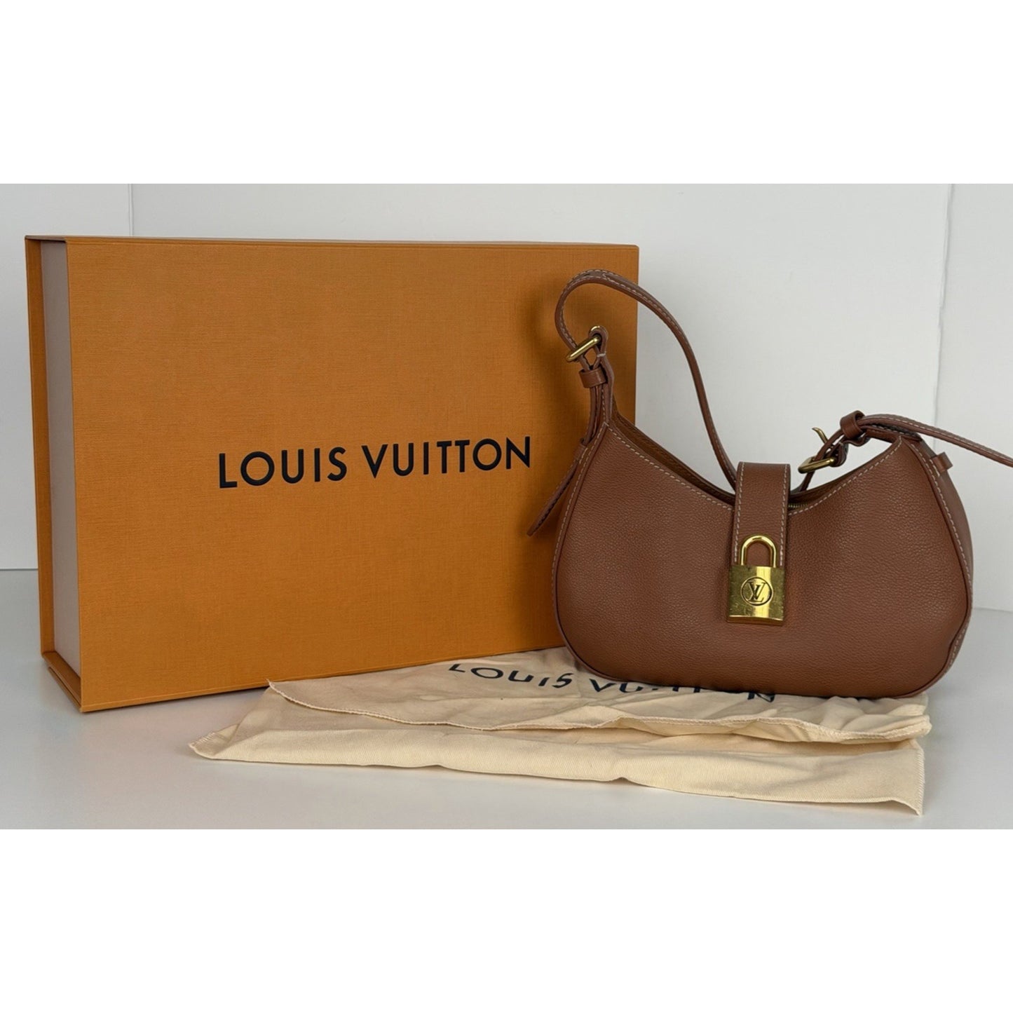 Louis Vuitton Grained Calfskin Low Key Shoulder Bag in Cognac Brown Leather