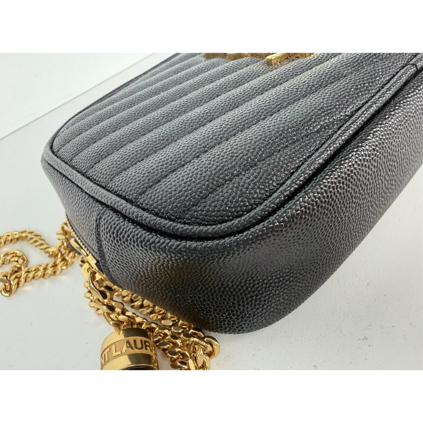 Saint Laurent Lou Camera Bag Mini in Black Quilted Grain De Poudre Leather S-01