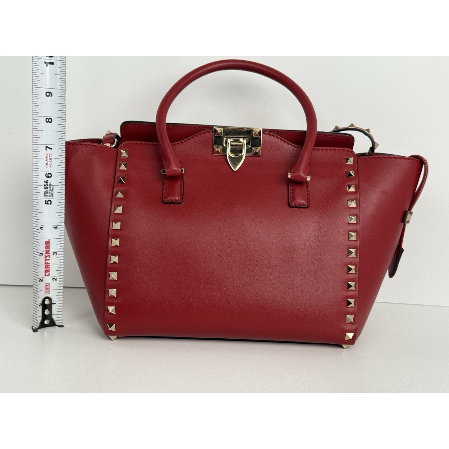 Valentino Garavani Calfskin Rockstud Shoulder Handbag Tote Red